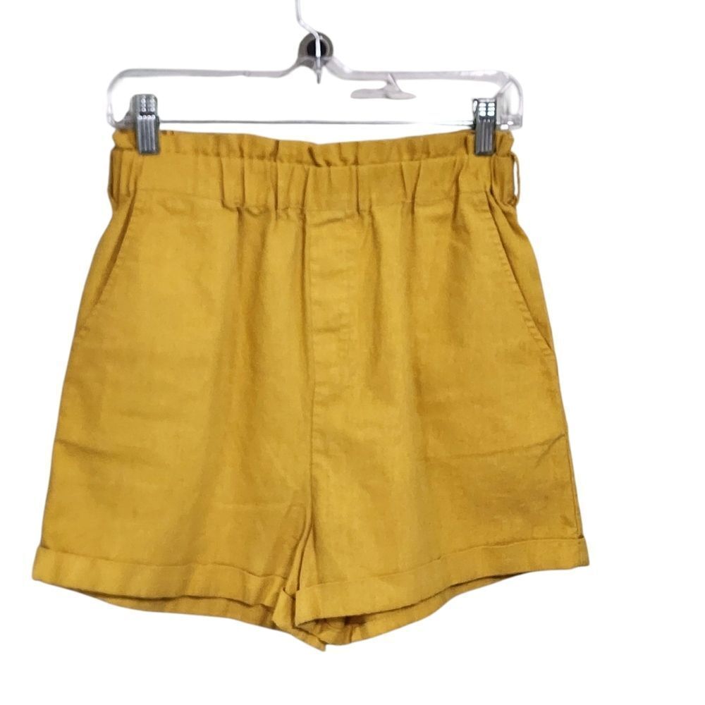 Baevely Womens Shorts M Yellow Pull On Elastic Waist High Rise Cotton Linen